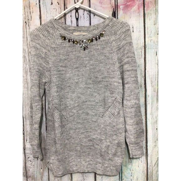 LOFT ~ Size Small Gray Rhinestone Front Sweater 🍁🍂 - Picture 5 of 12